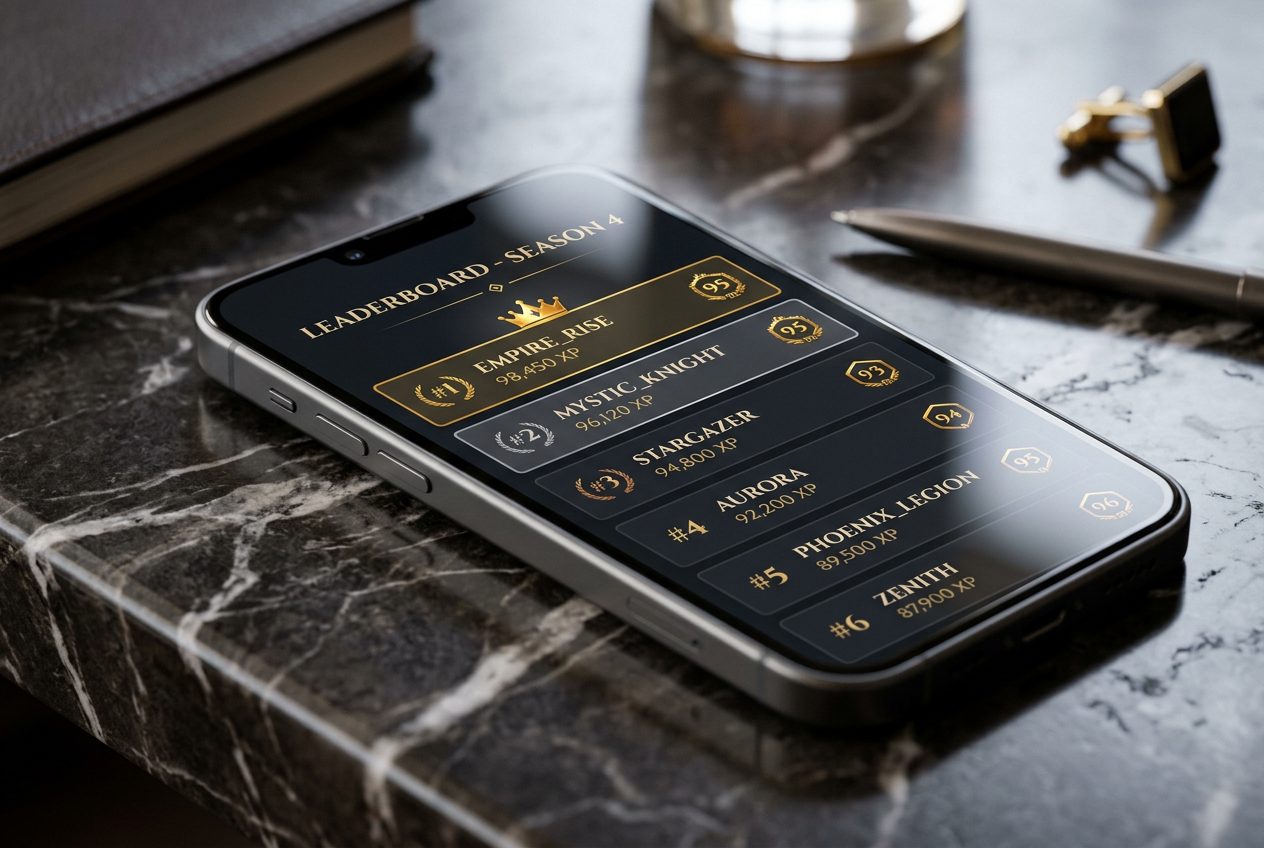 Luksusowy smartfon wyświetlający listę najlepszych kasyn na eleganckim tle.